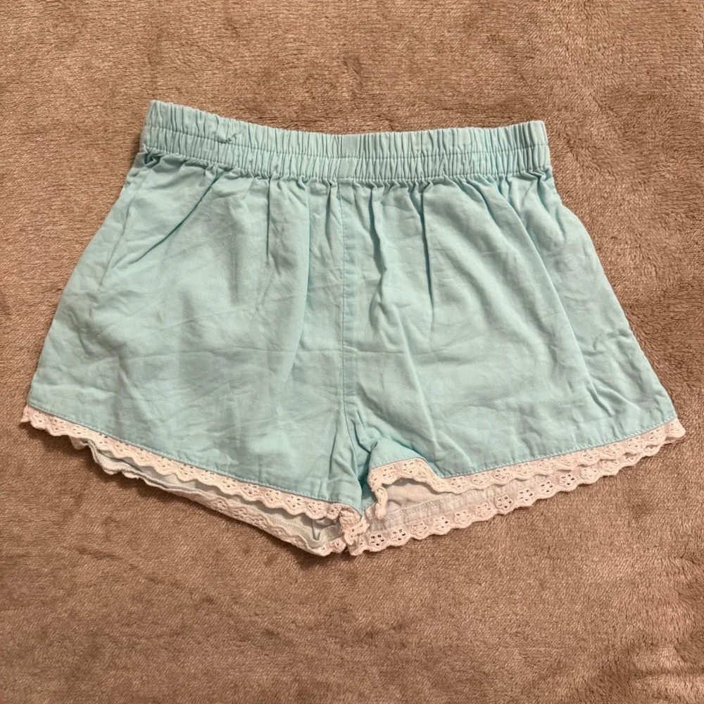 Well Dressed Wolf Girls Aqua Plaid Cross Back Top and Shorts Set 4T Eyelet Lace